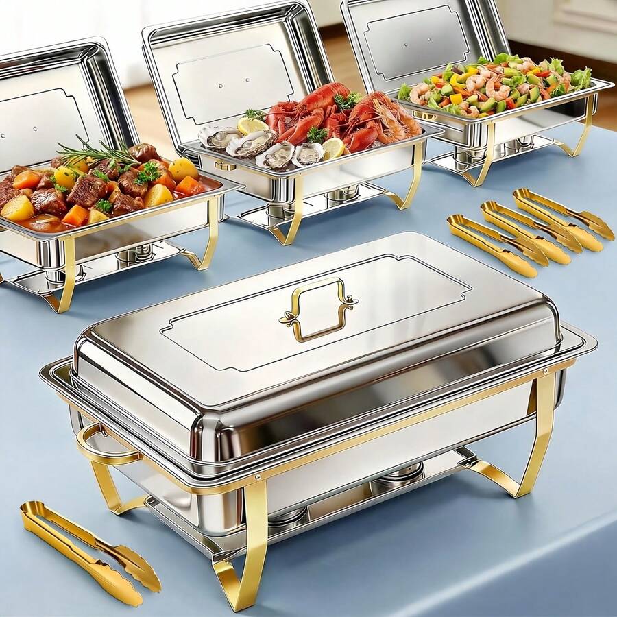 Stainless Steel Multi-Function Baking Tray, Food Warmer, Hot Pot Stove, Standard Size Buffet Chafing Dish, Includes Lid, Food Tray And Fuel Rack, Suitable For Hotel, Restaurant, Outdoor Use,