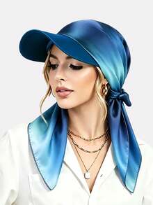 1pc Women's Gradient Color Satin Brim Headscarf Square Bandana Duck Bill Cap Outdoor Sun Protection Headwrap Suitable For Daily Use - Multicolor - View 4