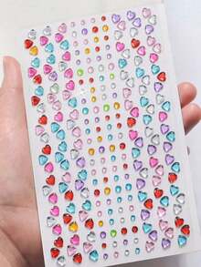 Approx. 480-100pcs 3D Summer Rainbow Color Glitter Gem Stickers, 2pcs Y2K Acrylic Glossy Heart Stickers, Self-Adhesive Rhinestone Diamonds, Suitable For Makeup And Clothing, Multi-Color Diamond Face Gems, Perfect For Festivals, Parties And Events - Multicolor - View 3