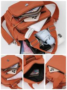 Women's Multi-Functional Compact Handbag, Convertible To Shoulder Bag And Backpack, With Adjustable Shoulder Strap, Multi-Compartment Design, Minimalist Style, Suitable For Moms - Multicolor - View 7