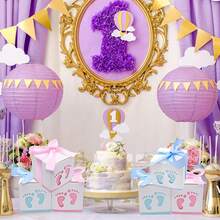 5pcs 2.36*2.36*2.36 Inch Hollow Ribbon Decor Paper Candy Boxes, Baby Birthday Boxes, European Cute Style Pink Blue Multicolor Square Gift Boxes, Stroller Footprint Carved Design, Suitable For Birthday Party Baby Shower, Can Store Candy Cookies Macarons Chocolate Packaging Boxes - Multicolor - View 2