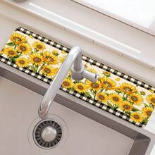 1pc Sunflower Pattern, Sink Faucet Absorbent Mat, Drainage Mat, Suitable For Kitchen, Bathroom Sink, Countertop, Drainage Mat, Diatomaceous Earth Material, Trimmable, Quick-Dry Mat - Multicolor - View 4