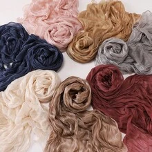 1pc Women's Pleated Organza Hijab Scarf, Simple Solid Color Headscarf, Fashion Headwrap Shawl, Suitable For Daily Wear - Baby Pink - View 5
