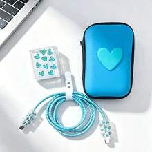 6pcs Sweet Heart Data Cable Protector Set, Hard Shell Heart-Shaped Storage Bag, Data Cable Charger Shell Charging Storage Large Capacity Storage Bag / Laser Protection Rope / Portable Storage Bag / Anti-Breakage Protector, Compatible With Apple 18/20W Charging Protection Storage, Essential For Students And Commuters, Perfect Gift For Best Friends - Multicolor - View 9