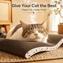 Wave-Shaped Cat Scratcher Bed, 2-In-1 Corrugated Cardboard Cat Resting Area With Curved Design, Comfortable Resting Pad And Scratcher, Suitable For Indoor Cats, Durable Cat Furniture Accessory, For Home Living Room - one-size - View 1