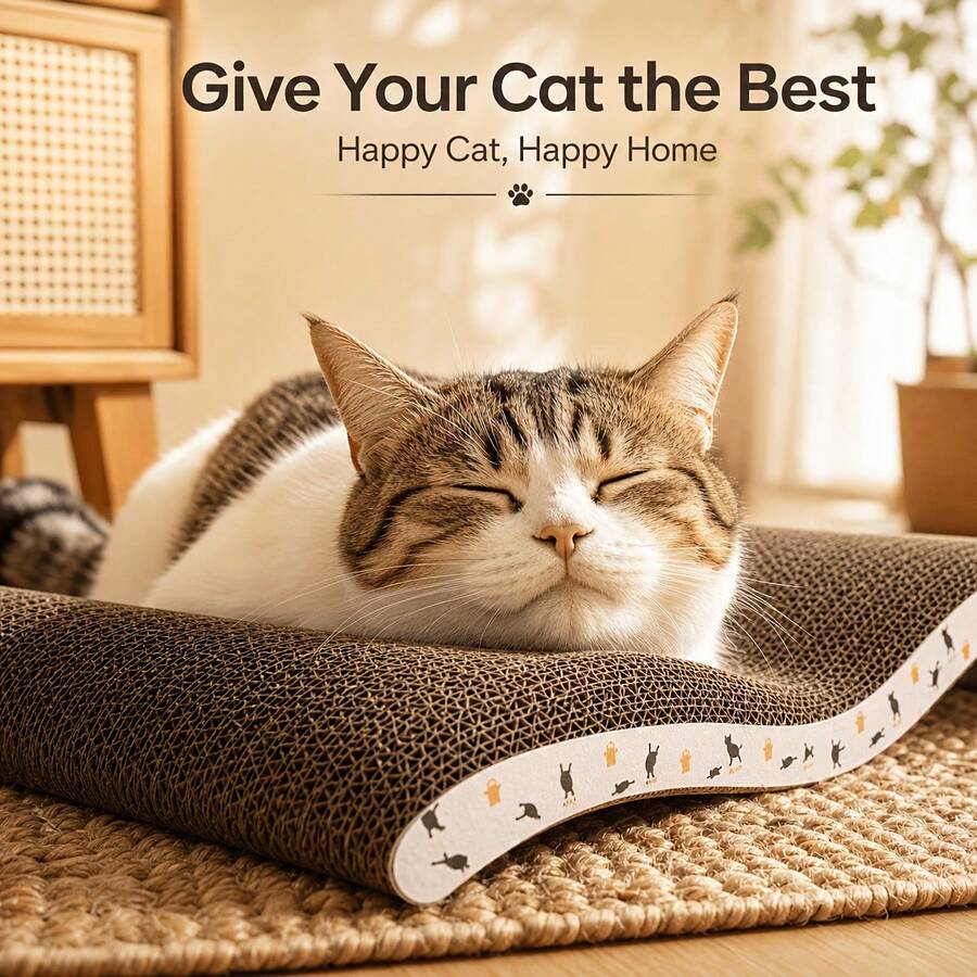 Wave-Shaped Cat Scratcher Bed, 2-In-1 Corrugated Cardboard Cat Resting Area With Curved Design, Comfortable Resting Pad And Scratcher, Suitable For Indoor Cats, Durable Cat Furniture Accessory, For Home Living Room - one-size - View 1