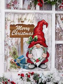 1pc (30 X 40Cm) Self-Adhesive Santa Claus Sign Home Modern Decor Beautify Bedroom Living Room Balcony Window Glass Sticker Window Sticker Double-Sided Visual Pattern - Red - View 3