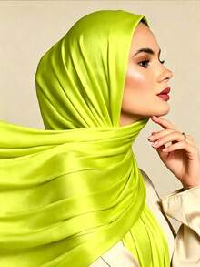 1PC Women's New Large Size Hijab Headscarf Long Scarf Solid Color Casual Soft - Grass Green - View 4