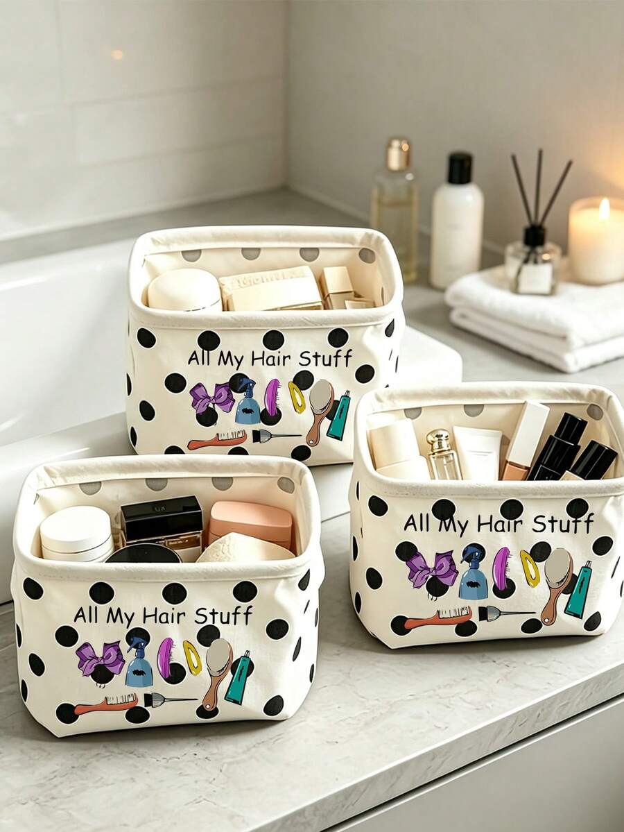 This Minimalist Fabric Desktop Storage Box Features Side Handles And Serves As An Organizer For Cosmetics And Hair Accessories, Or As A Container For Everyday Small Items; It Makes An Ideal Gift For Halloween Or Christmas. - Multicolor - View 1