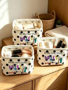 This Minimalist Fabric Desktop Storage Box Features Side Handles And Serves As An Organizer For Cosmetics And Hair Accessories, Or As A Container For Everyday Small Items; It Makes An Ideal Gift For Halloween Or Christmas. - Multicolor - View 3
