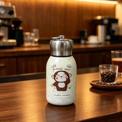 Stainless Steel Insulated Water Bottle, Leak‑Proof Portable Thermal Flask With Carry Ring Lid, Cute Graphic Design Reusable Beverage Tumbler For Home Kitchen Daily Use