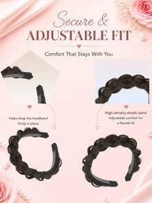 14 Inch Synthetic Woven Headband, Stretchable Braided Hairband, Black, Dark Brown, Gold, Reddish Brown, Multi-Color Handmade Fashion Woven Headband With Elastic Teeth, Suitable For Women's Daily Wear, Carnival And Various Festivals - Multicolor - View 4
