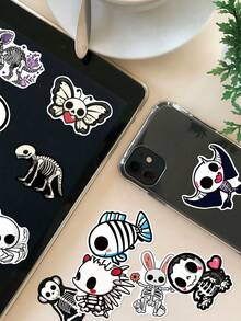 50Pcs Cute Animal Skeleton Decorative Stickers, Unicorn Cat Rabbit Skull Waterproof Stickers For Laptop, Water Bottle, Journal, Scrapbook - Multicolor - View 5