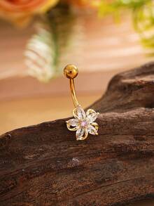 1 pieza Anillo de ombligo con flor decorada con circonita cúbica de moda, adecuado para el uso diario de las mujeres - Flor de molinillo - Ver 3