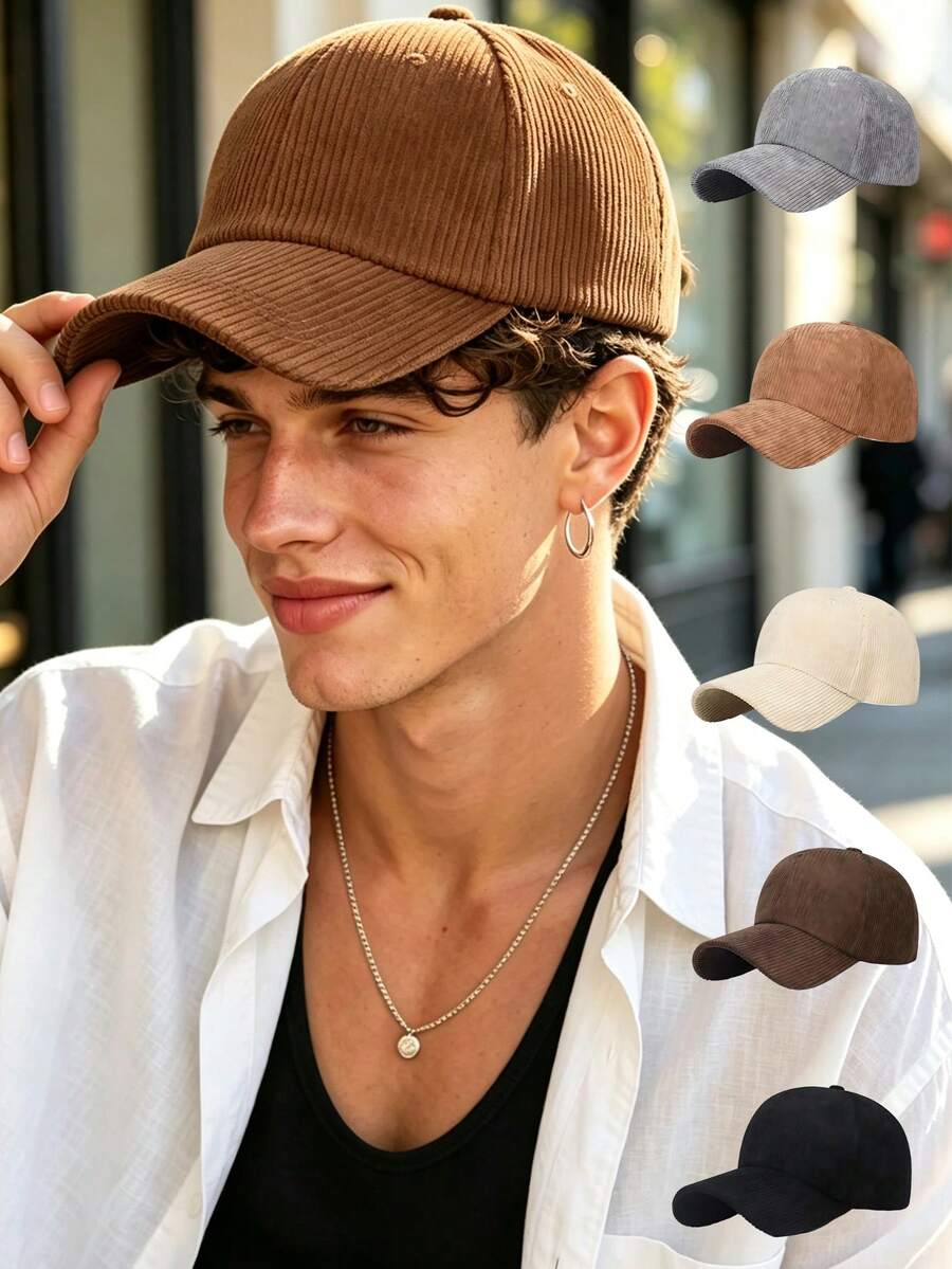 1 Pc Baseball Cap Unisex Casual Dad Hat,Sports Travel And Daily Street Look, 5-Color, Thick, Corduroy Material, Fashion-Forward - Multicolor - View 1
