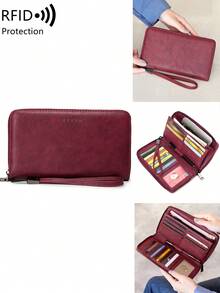 FOREVER MIYIN Women's RFID Blocking Zip Around Long Wallet, Vintage Purse With Wrist Strap And Pen Slot, ID Window, Coin Pocket, Multi Card Slots For Daily Use - Multicolor - View 10