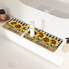 1pc Sink Faucet Absorbent Mat, Autumn Sunflower Pattern, Drainage Mat, Suitable For Kitchen, Bathroom Sink, Countertop, Drainage Mat, Diatomaceous Earth Material, Trimmable, Quick-Drying Mat - Multicolor - View 5