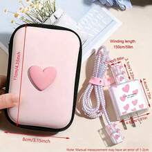 6pcs Sweet Heart Data Cable Protector Set, Hard Shell Heart-Shaped Storage Bag, Data Cable Charger Shell Charging Storage Large Capacity Storage Bag / Laser Protection Rope / Portable Storage Bag / Anti-Breakage Protector, Compatible With Apple 18/20W Charging Protection Storage, Essential For Students And Commuters, Perfect Gift For Best Friends - Multicolor - View 3