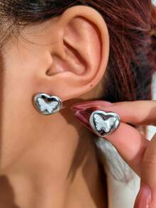 1 Pair/Sweet Cool Girl Style Stainless Steel Heart Butterfly Metal Earrings, Suitable For Women's Daily Commute, Minimalist Outfit Jewelry Gift - Multicolor - View 4