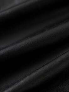 Young Girls 2pcs Set New Fashion Solid Color Minimalist Versatile Black Long Sleeve Zipper Lapel Leather Jacket And Black Knee-Length PU Leather Skirt Outfit - Black - View 10