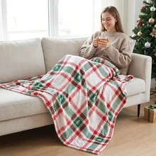 1pc Christmas Red & Green Plaid Pine Tree Digital Print Flannel Blanket - Modern Style, All-Season Comfortable Soft Polyester Knit Fabric, Multi-Purpose, Suitable For Sofa, Bed, Travel, Camping, Chair, Gift Blanket - Multicolor - View 7