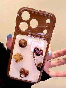 Early Autumn Vibe 3D Maillard Geometric Phone Case Compatible With Iphone 18 Pro Max, 17 New, 18 Pro, 15 PM, 16 Pro, 15, 17 Pro, Korean-Japanese Style, Niche Artistic INS Style Full Coverage Protective Cover - Brown - View 4