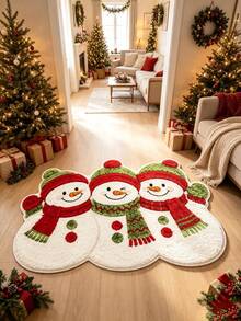 1pc Christmas Snowman Pattern Bathroom Rug, Decorative Area Bathroom Rug, Machine Washable Suitable For Bathroom, Bedroom, Living Room And Other Home Decor, Decorative Rug, Bedroom Decor, Small Rug, Rug, Home Decor, Living Room Rug, Living Room Small Rug, Bedroom Rug, Living Room Home Decor, Outdoor Rug, Enhance Home Style, Suitable For Adding Family Charm Decor, Enhance Happiness - Multicolor - View 3