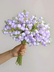 6Pcs Artificial Lily Of The Valley Purple Wind Chime Flower Silk Flower Wedding Bouquet, Mayflower Table Centerpiece, For Home Garden Wedding Party Decoration - Purple - View 6