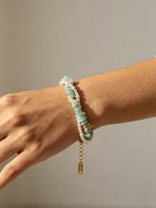 Fashionable Double Layered Bracelet With Versatile Design, Stackable And Adjustable For Women, Suitable For Gifting - Green - View 8