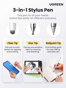 UGREEN LP952 3-In-1 Stylus Pen For IPad IPhone Android Tablets, Magnetic Capacitive Touch Screen Pen For Writing Drawing - View 3