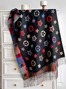 1pc Geometric Floral Print Tasseled Thick Scarf 65*200cm, Polyester Faux Cashmere, Fall Winter Shawl For Travel Party Outing, Wear As Scarf Shawl - Multicolor - View 15