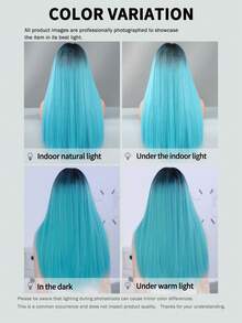 Wig Lurus Panjang Biru dengan Poni, Akar Gelap, Rambut Serat Sintetis Tahan Panas, Wig Kostum Halloween untuk Cosplay, Pesta Festival, Sehari-hari, Aksesori Wig Fashion 24 Inci - MultiWarna - View 8