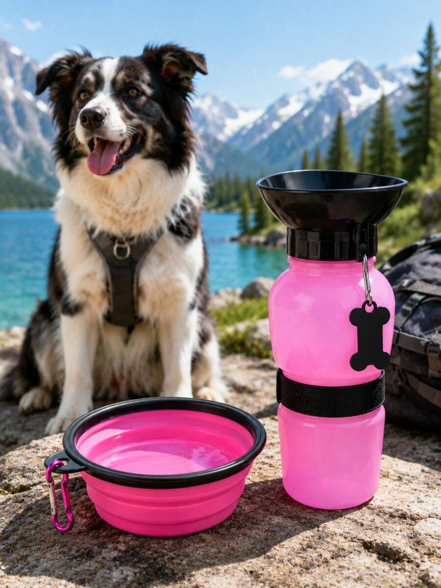 1pc Leak-Proof Dog Water Bottle And 350ML Folding Bowl - Portable Design For Pets, Perfect For Travel And Walks - Multicolor - View 1