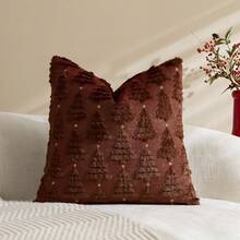 1/2pcs Brownish Red Christmas Tree & Star Pillow Covers (Pillow Insert Not Included), Modern Fashionable Comfortable Soft Faux Rabbit Fur Fabric Embroidered Pillow Covers, Suitable For Daily Home Decor, Sofa, Bed, Bedroom, Living Room, Decorative Pillow Covers, Daily Holiday Party Decoration, Suitable For All Seasons - Brown - View 14