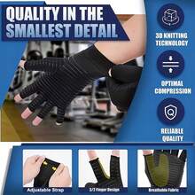 MEIYIXING Breathable Elastic Fingerless Copper Compression Gloves, Non‑Slip Protective Hand Gloves For Fishing, Cycling, Gym, Outdoor Sports & Hand Discomfort Relief - Multicolor - View 7