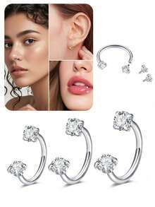 TOKRING 18G Horseshoe Nose Rings Hoop Nose Piercing Jewelry,Internally Threaded Double CZ Nose Studs, Lip Ring Eyebrow Ring Hoop Helix Ear Piercing Jewelry - Silver - View 1