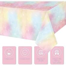 1/3/6Pcs Pastel Rainbow Tie‑Dye Disposable Plastic Table Cover, Unicorn Theme Tablecloth For Birthday Baby Shower Party Decor Supplies, 54 X 108 Inch - Light Pink - View 4