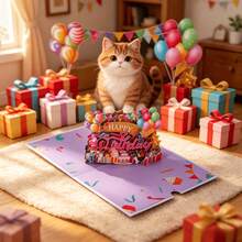 Opjoys 1PC Funny Cat & Cat Tree Birthday 3D Pop-Up Greeting Card, Suitable For Cat Owners, Cat Lovers, Cat Birthday And Anyone, Warm Healing Style Birthday Cat Theme Pop-Up Card, Pet Theme Party, Best Friend Gathering, Soft Cute Style Desktop Decoration, Handmade Paper Craft Message Card, Cute Pet Theme Holiday Commemorative Creative Gift - 1 Pc - View 2