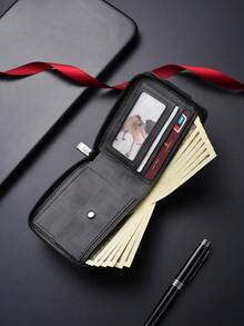 SHABILI New Men's Short Wallet Vintage Clasp Business Large Capacity Multi-Card Slot Coin Purse Zipper Pouch - Black - View 5