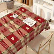 1pc Soft Fashionable 2D Flat Tablecloth, Machine Washable And Easy To Clean, Red And White Plaid Heart Pattern, Vintage Cozy Style, Multi-Functional Solid Color Tablecloth - Perfect For Birthday Parties, Weddings And Christmas Gatherings - B - View 4