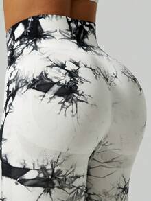女款紮染緊身內搭褲 柔軟舒適彈性長褲 萬聖節節慶派對外出穿搭 - 黑色 - 查看 4
