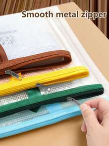 Transparent Handheld Storage Bag, Multiple Sizes Available, Large Capacity Portable, Suitable For Storing Textbooks, Documents, Painting Tools, Handheld Design, Transparent Mesh, Easy To Find Items, Can Be Used For School And Office, Back To School Stationery Supplies - A - View 4