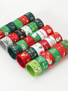 10pcs Christmas Gift Wrapping Ribbons, Random Patterns, Snowflake Deer Christmas Tree Pattern Woven Ribbon, Christmas Tree Wreath Decoration Bow Pendant, Gift Box Packaging Ribbon, Party Decoration Colorful Ribbon, - View 3