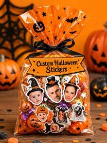 Custom Halloween Face Stickers, Custom Party Photo Decorations, Candy Bag Wrappers, Cup Stickers, Snack Stickers, Ghost And Pumpkin Gift Tags - Multicolor - View 3