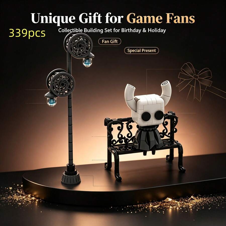 339PCS Hollow Knight Character Building Blocks Set, Small Particle ABS Building Blocks Model Kit, With Vintage Street Lamp And Park Bench, Game Theme Desktop Decoration, Suitable For Boys And Girls Collection Holiday Birthday Gift - Multicolor - View 1