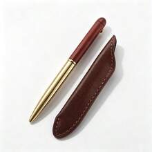 Retro Metal Ballpoint Pen With Leather Pen Sleeve, Portable Signature Writing Pen For Office School Daily Use, Gift‑Ready - MT - View 10