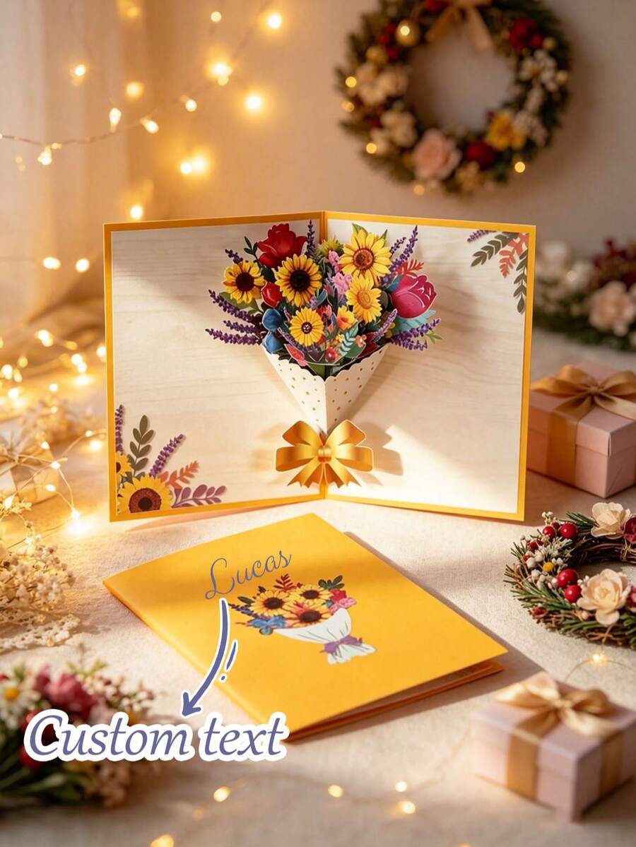 Custom 3D Floral Design, Foldable Premium Paper Art, Holiday Greeting Card, Suitable For Family, Relatives And Friends, Desktop Decor, Holiday Commemorative Gift, Used For Holiday Greetings - Single Piece - View 1