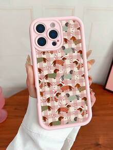 1pc Minimalist Colorful Plaid Christmas Style Dachshund Pattern Hollow Matte Full Coverage Hard Shell Phone Case, Compatible With Iphone 11/12/13/14/15/16 Pro Max/17/17 Pro/17 Pro Max/Air - Pink - View 3