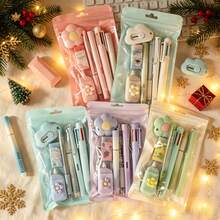1 Set Total 7 Pcs Christmas Holiday Xmas Decor Macaron Style Stationery Combo Kit, Festive Season Multi‑Functional Writing Correction Tools,Birthday Present Party Favor Stationery ,Portable All‑In‑One Office & Daily Study Stationery Supplies - A - View 1