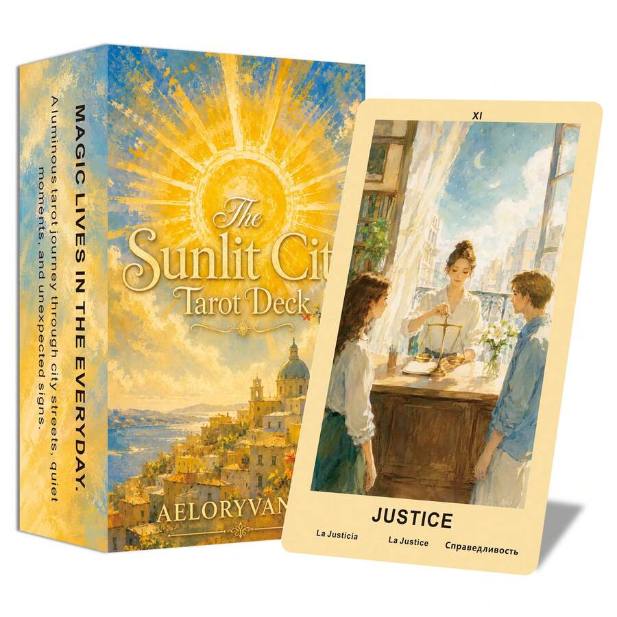 The Sunlit City Tarot Deck, 78 Original Modern Art Tarot Cards, With Guidebook EN/RU/ES/FR, Beginner Friendly, 12*7cm, 14+ - Multicolor - View 1